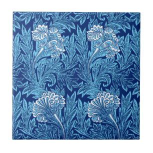 Jacobean Flower Damask, Navy, Sky Blue and White Ceramic Tile