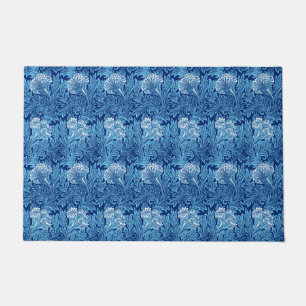 Jacobean Flower Damask, Navy, Sky Blue and White Doormat