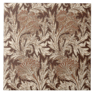 Jacobean Flower Damask, Taupe Tan and Cream Ceramic Tile
