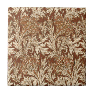Jacobean Flower Damask, Taupe Tan and Cream  Ceramic Tile