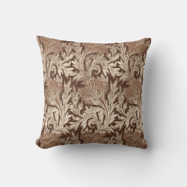 Jacobean Flower Damask, Taupe Tan and Cream Cushion (Front)