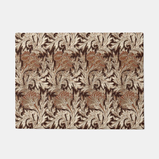 Jacobean Flower Damask, Taupe Tan and Cream Doormat (Front)