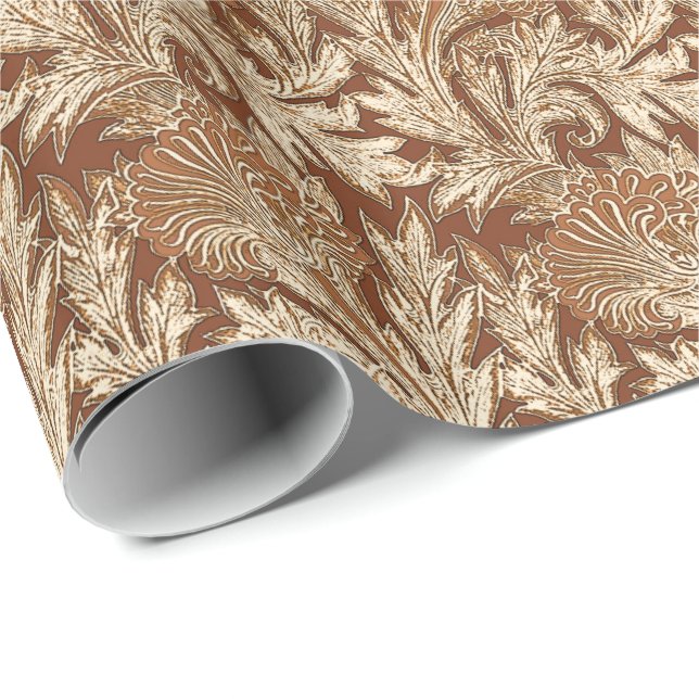 Jacobean Flower Damask, Taupe Tan and Cream Wrapping Paper (Roll Corner)