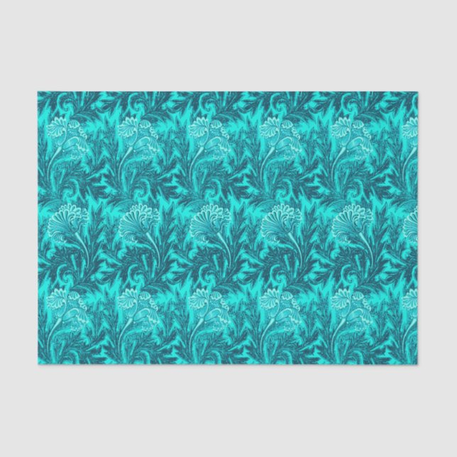 Jacobean Flower Damask, Turquoise and Teal Blue Tissue Paper (Front)
