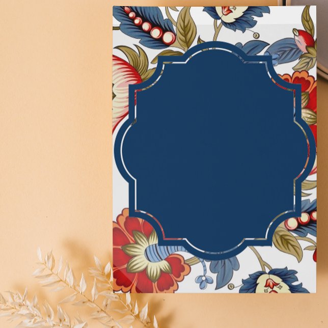 Jacobean red and blue blank Invitation (Creator Uploaded)