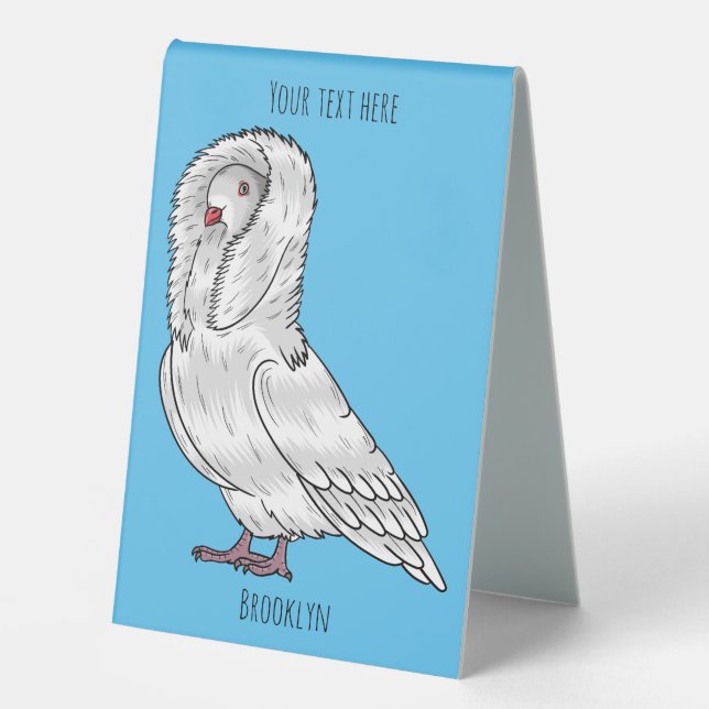 Jacobin pigeon bird cartoon illustration  (Front)