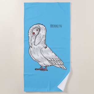 Jacobin pigeon bird cartoon illustration beach towel