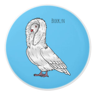 Jacobin pigeon bird cartoon illustration ceramic knob