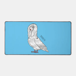 Jacobin pigeon bird cartoon illustration desk mat