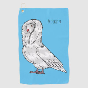 Jacobin pigeon bird cartoon illustration golf towel
