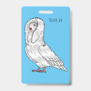 Jacobin pigeon bird cartoon illustration  ID badge