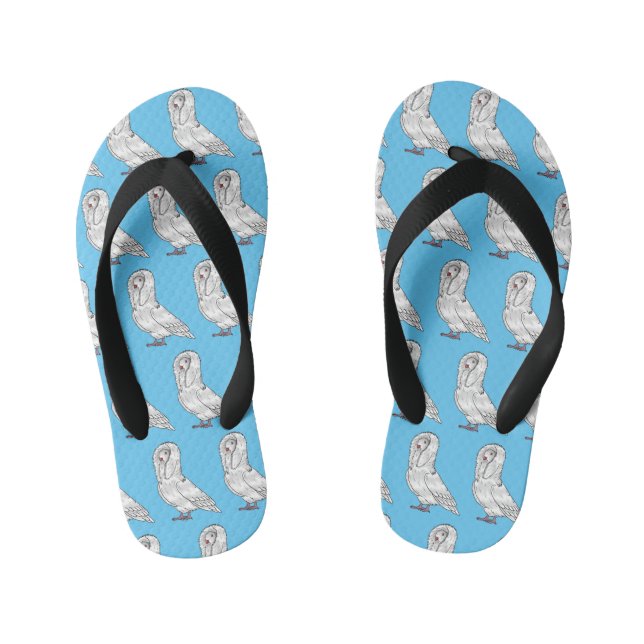 Jacobin pigeon bird cartoon illustration kid's thongs (Footbed)