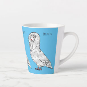 Jacobin pigeon bird cartoon illustration  latte mug