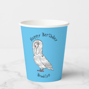 Jacobin pigeon bird cartoon illustration  paper cups