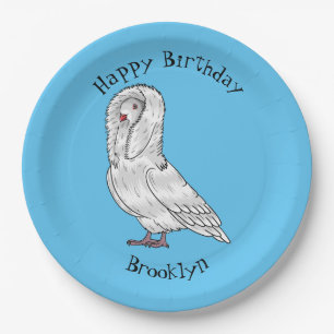 Jacobin pigeon bird cartoon illustration paper plate