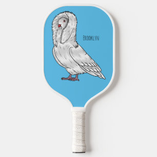 Jacobin pigeon bird cartoon illustration pickleball paddle
