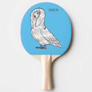 Jacobin pigeon bird cartoon illustration  ping pong paddle