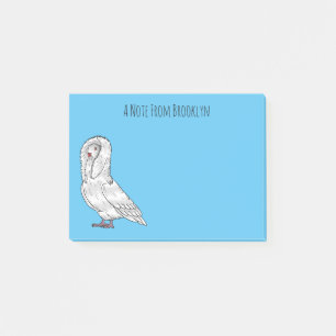 Jacobin pigeon bird cartoon illustration  post-it notes