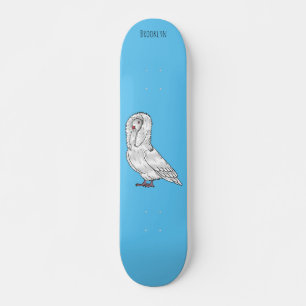 Jacobin pigeon bird cartoon illustration skateboard