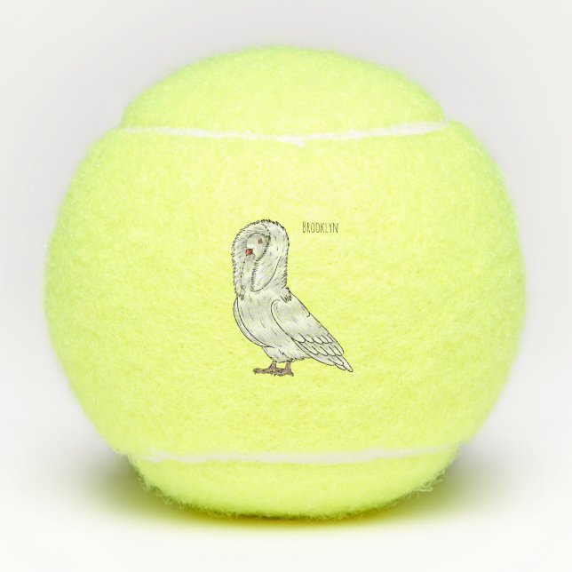Jacobin pigeon bird cartoon illustration  tennis balls (Front)
