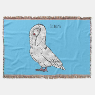 Jacobin pigeon bird cartoon illustration throw blanket