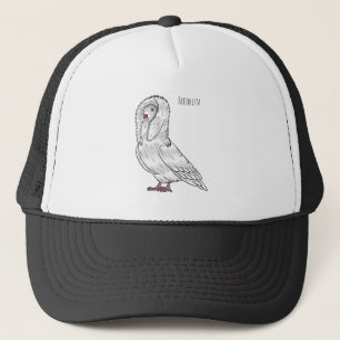 Jacobin pigeon bird cartoon illustration  trucker hat