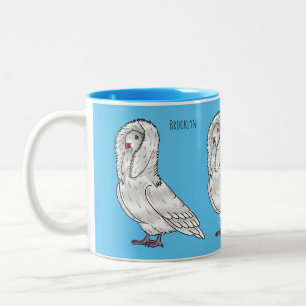 Jacobin pigeon bird cartoon illustration Two-Tone coffee mug