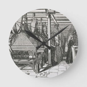 Jacquard Power Looms (engraving) Round Clock