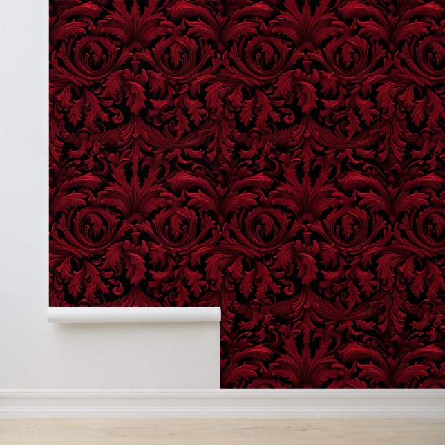 Jacquard Swirling Wallpaper Red Gothic (Application)