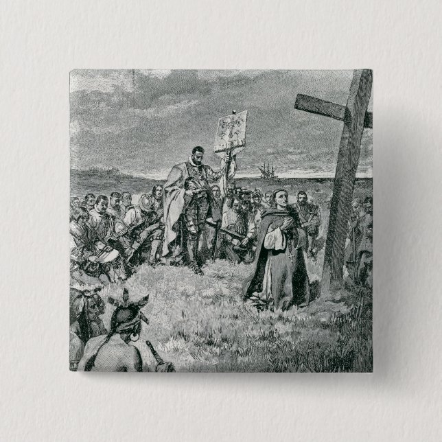 Jacques Cartier  Setting up a Cross at Gaspe 15 Cm Square Badge (Front)