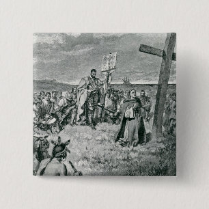 Jacques Cartier  Setting up a Cross at Gaspe 15 Cm Square Badge