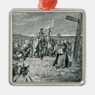 Jacques Cartier  Setting up a Cross at Gaspe Metal Tree Decoration