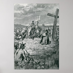 Jacques Cartier  Setting up a Cross at Gaspe Poster