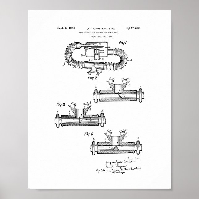 Jacques Cousteau Mouthpiece For Breathing Apparatu Poster (Front)