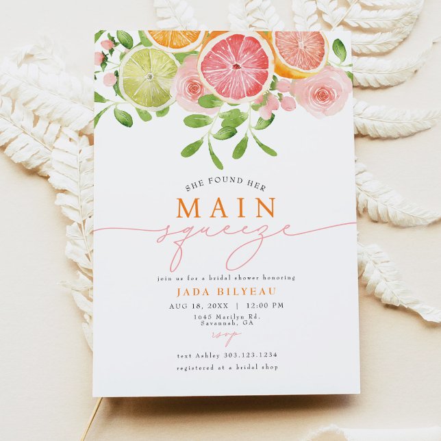 JADA Citrus Fruit Main Squeeze Bridal Shower Invitation (Creator Uploaded)