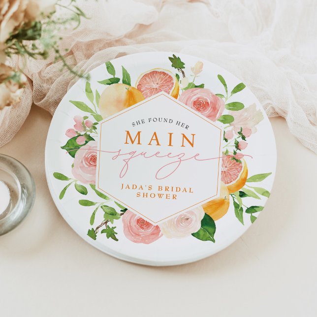 JADA Citrus Fruit Main Squeeze Bridal Shower Paper Plate (Creator Uploaded)