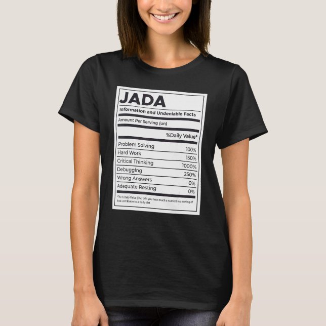 Jada Nutrition Information Problem Solving Hard Wo T-Shirt (Front)