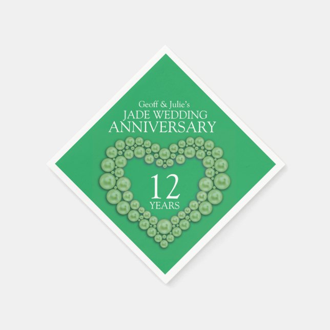 Jade 12th Wedding Anniversary heart green napkins (Corner)