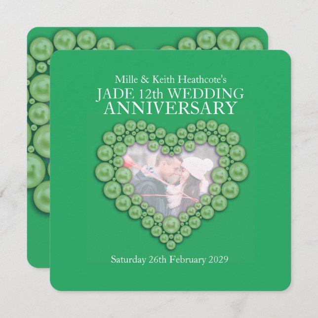 Jade 12th wedding anniversary heart photo invites (Front/Back)