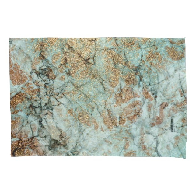 Jade and Gold Glitter Marble Pillowcase (Front)