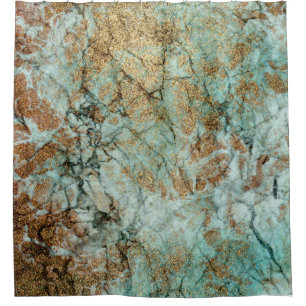 Jade and Gold Glitter Marble Shower Curtain
