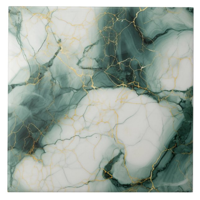 Jade and Ivory Clouded Marble Effect with Gold Ceramic Tile (Front)