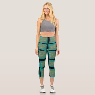 Jade and Turquoise with Gold Capri Leggings