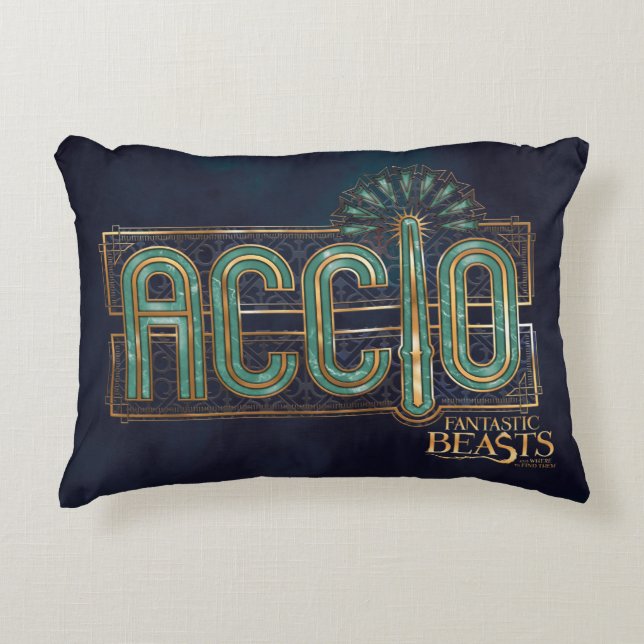 Jade Art Deco ACCIO™ Spell Graphic Decorative Cushion (Front)