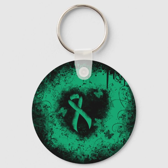 Jade Awareness Ribbon Grunge Heart Key Ring (Front)
