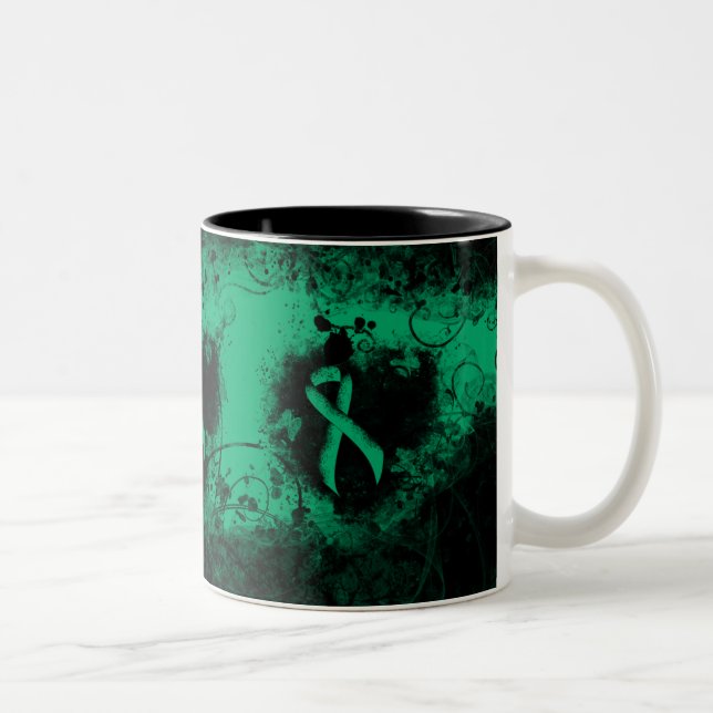Jade Awareness Ribbon Grunge Heart Two-Tone Coffee Mug (Right)