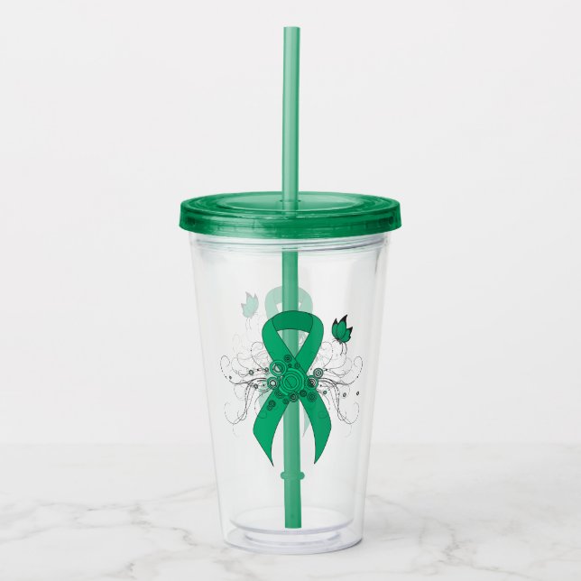 Jade Awareness Ribbon with Butterfly Acrylic Tumbler (Front)
