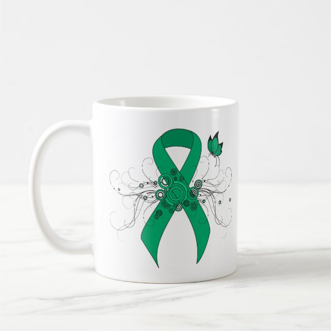 Jade Awareness Ribbon with Butterfly Coffee Mug (Left)