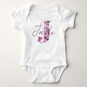 Jade Baby Name Reveal Vintage Floral Girl Letter J Bodysuit