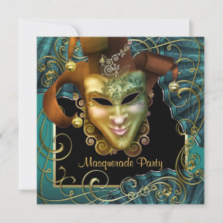 Jade Black Gold Masquerade Party Invitations